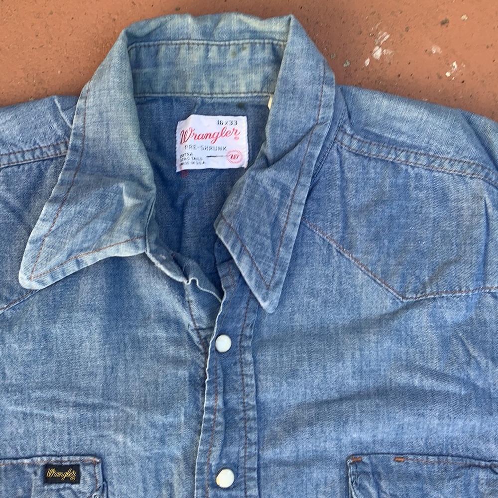 Vintage 1960 Men’s Wrangler Pearl Snap Denim Shirt - image 6